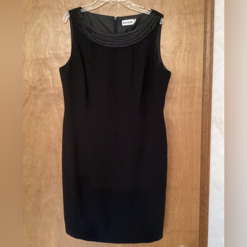 Marvin Richard’s,12,Black Sleeveless Sheath Dress with Beaded Neckline